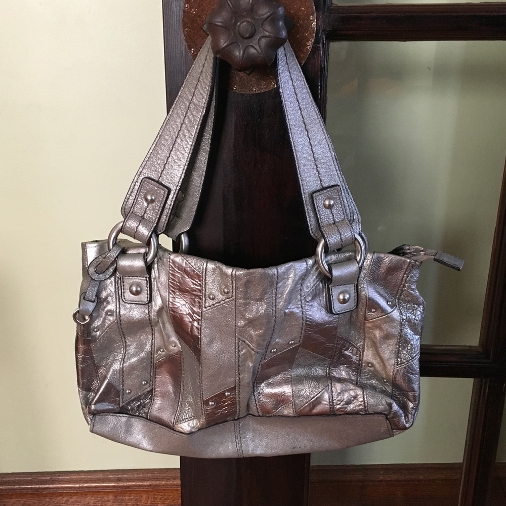 Metallic Silver Fossil Patchwork Bag - image 1